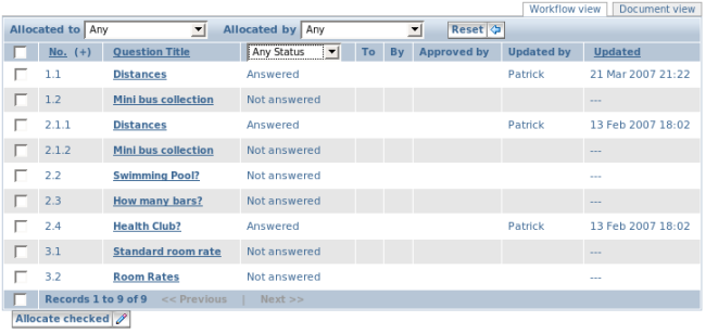 Screenshot of Workflow View for answering