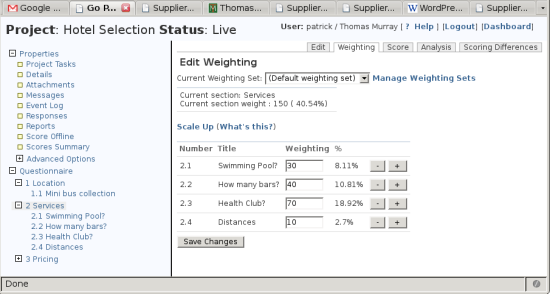 Screenshot Showing Weighting