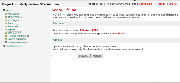 Screenshot of Offline Scoring with Excel