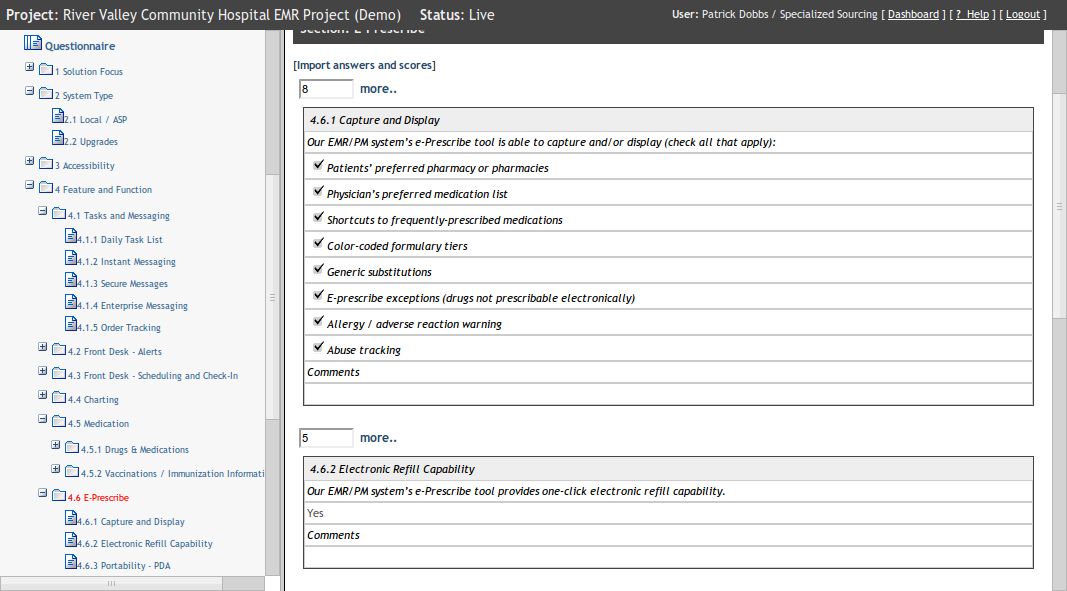 EMR RFP Questionnaire